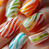 24Pcs Short Square Glossy Press on False Nails with Dreamy Gradient Colorful  Firework Fake Nails Removable Full Cover Nail Tips